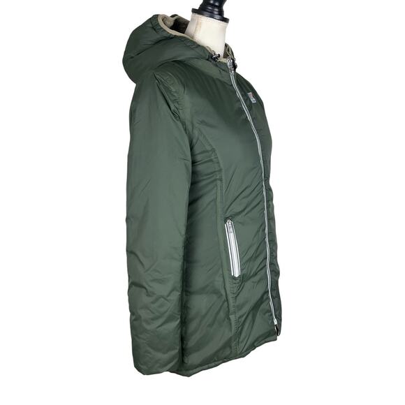 K-Way Denise St Thermo Reversible Down Zip Up Hooded Jacket Olive Green Sz Small - Picture 3 of 15